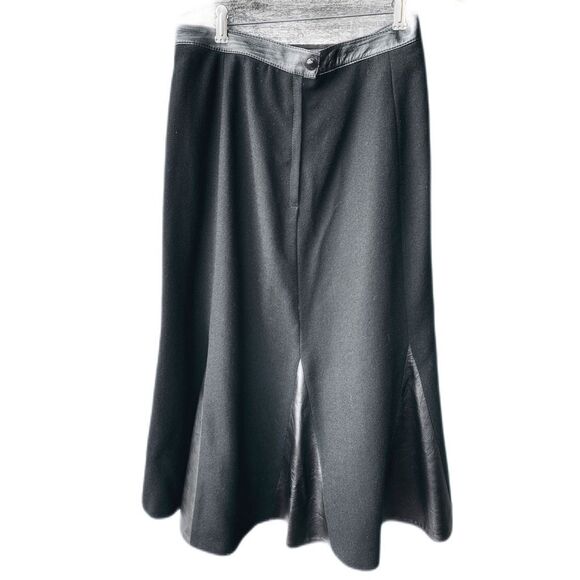 Vintage Elizabeth New York size 12 black wool and leather midi skirt - Picture 1 of 9